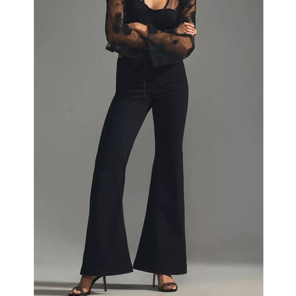 NWT Anthropologie Pilcro Retro Low Rise Pull On Flare Leg Jeans in Elm - Picture 2 of 6